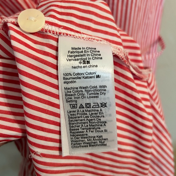 J. Crew Button-up MIDI Dress in Striped Cotton Poplin Medium Red White Oversized - Picture 12 of 13